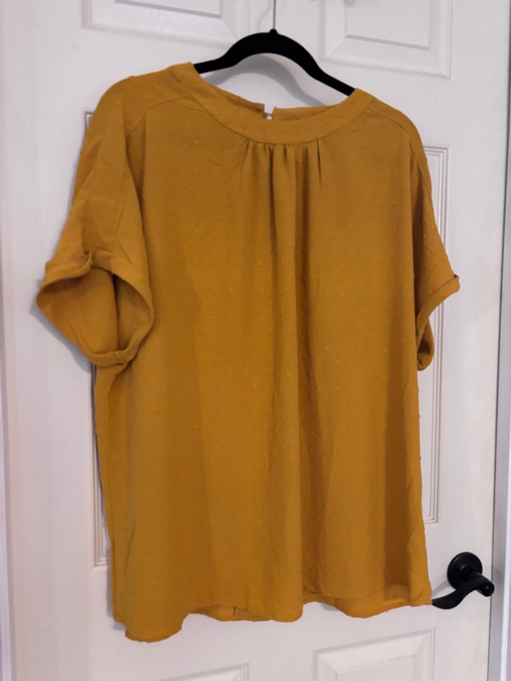 Mustard Short Sleeve Clip Dot Women's Blouse - Classic Casual Top